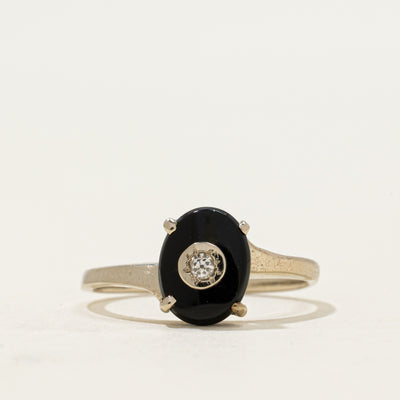 14k Oval Onyx & Diamond Bypass Ring | 1.24ct | SZ 6