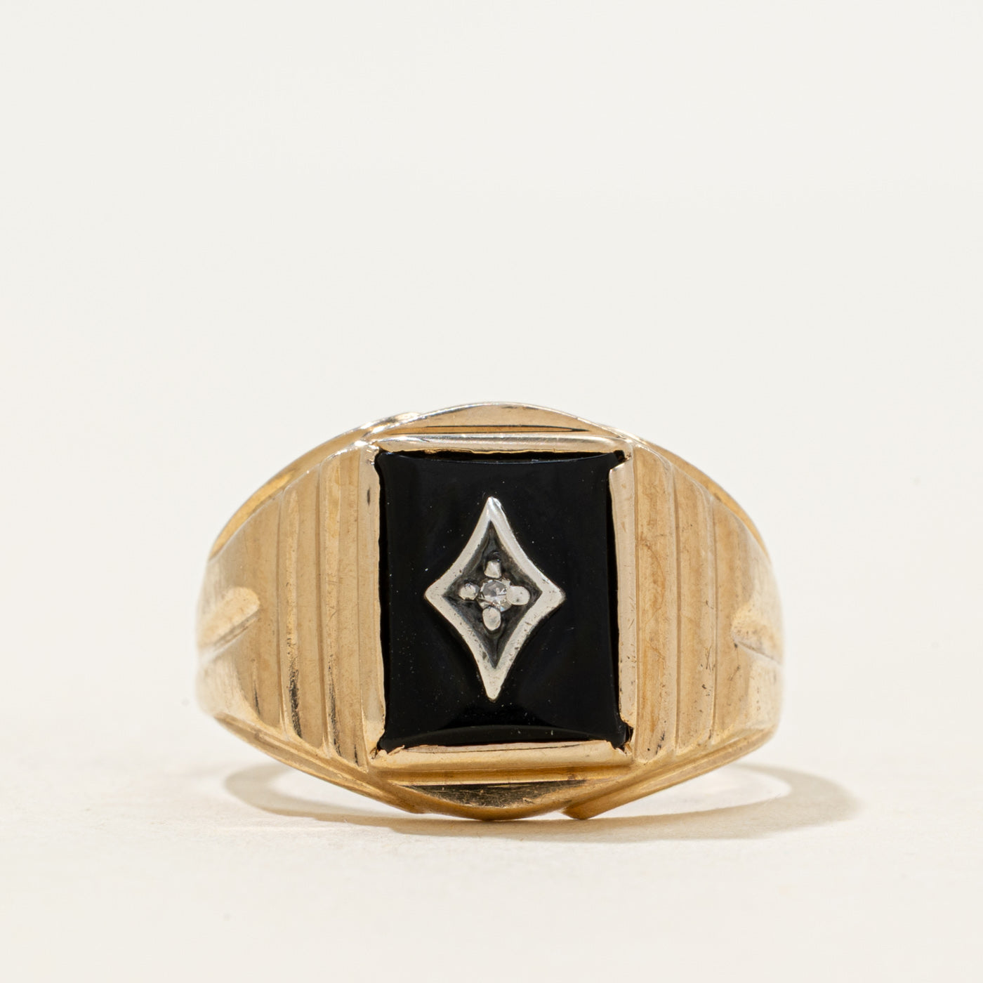 10k Rectangular Onyx & Diamond Signet Ring | 1.00ct | SZ 7.75
