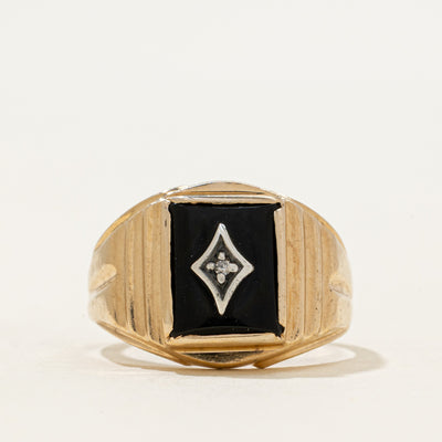 10k Rectangular Onyx & Diamond Signet Ring | 1.00ct | SZ 7.75