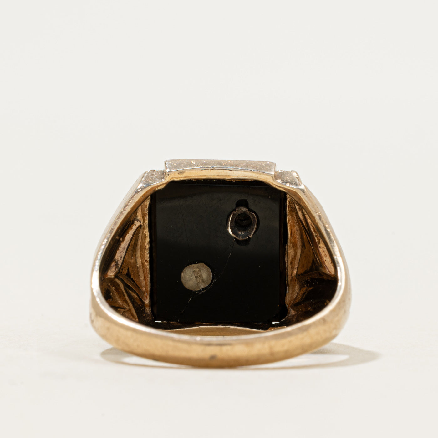 Bague chevalière initiale « R » en onyx et diamant 10 carats | 0,91 ct | Taille 9