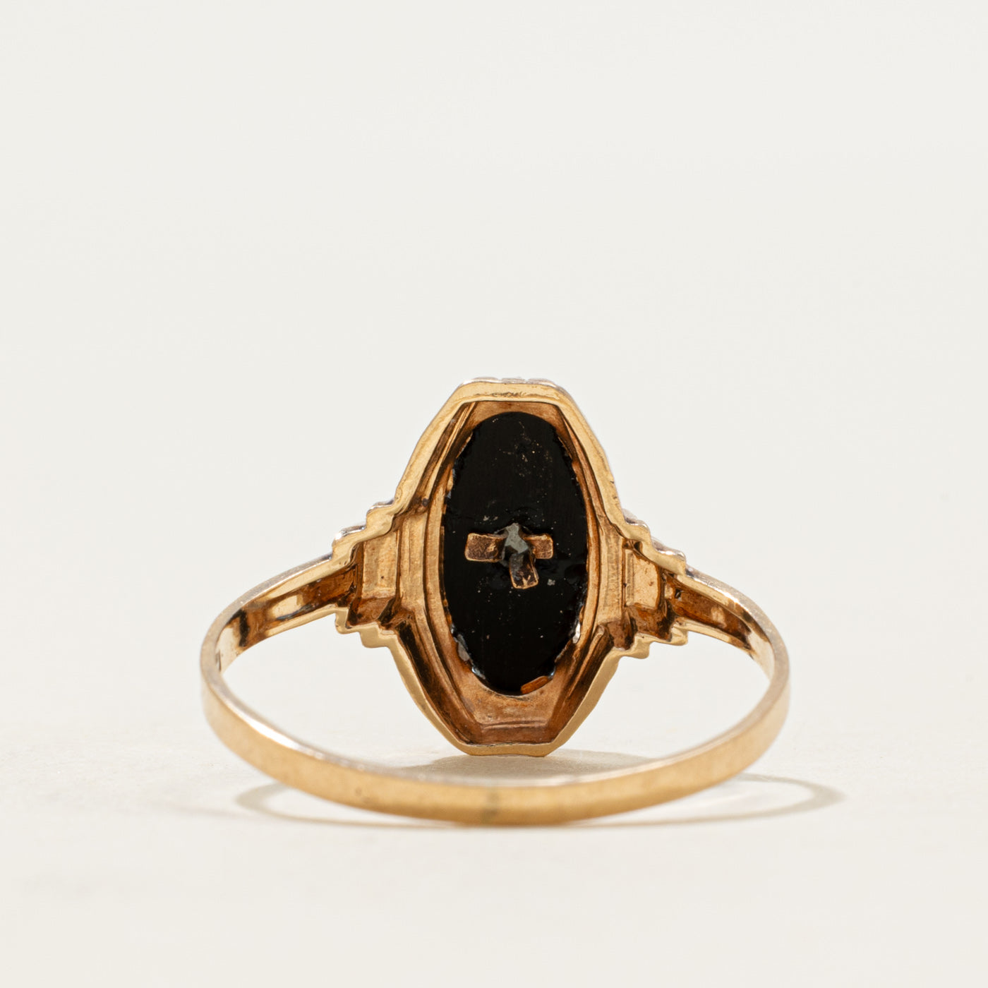 10k Onyx & Seed Pearl Navette Ring | 0.61ctw | SZ 7