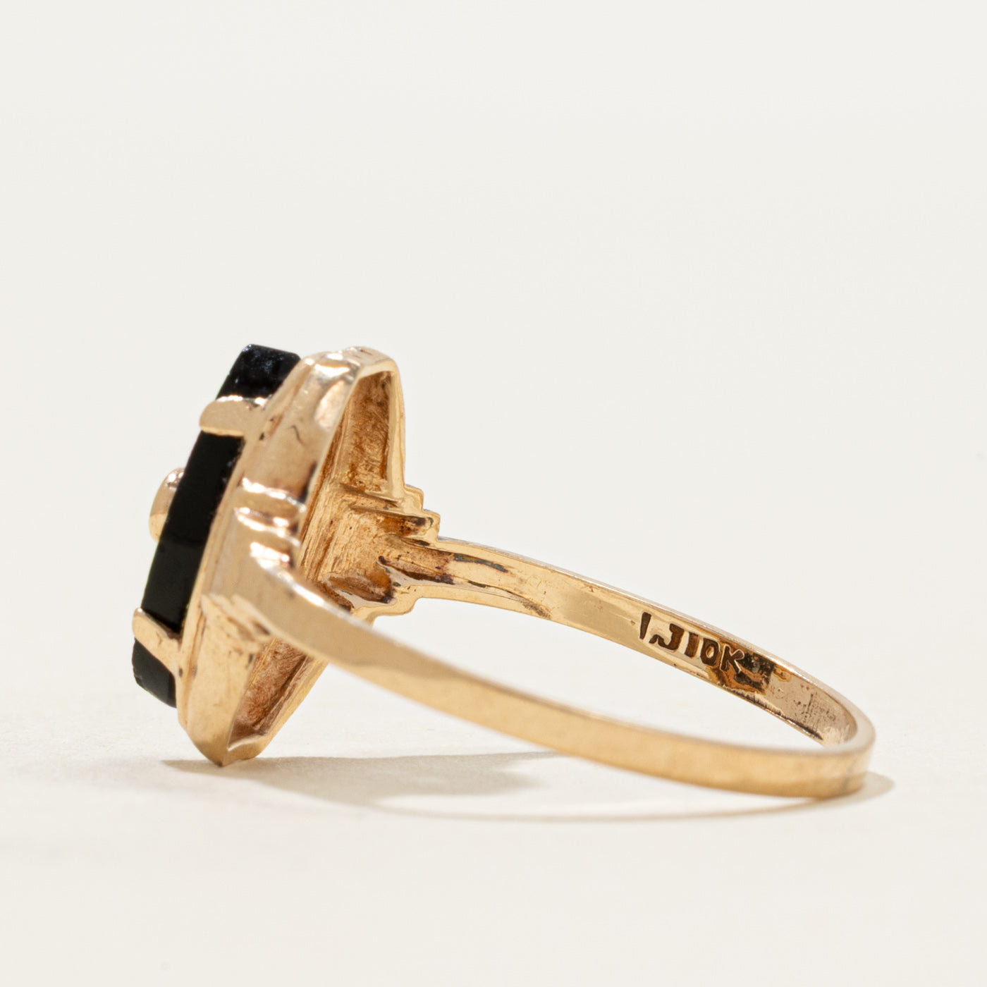 10k Onyx & Seed Pearl Navette Ring | 0.61ctw | SZ 7