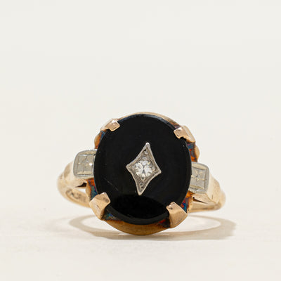 10k Oval Onyx & Diamond Accent Ring | 1.82ct | SZ 5.5