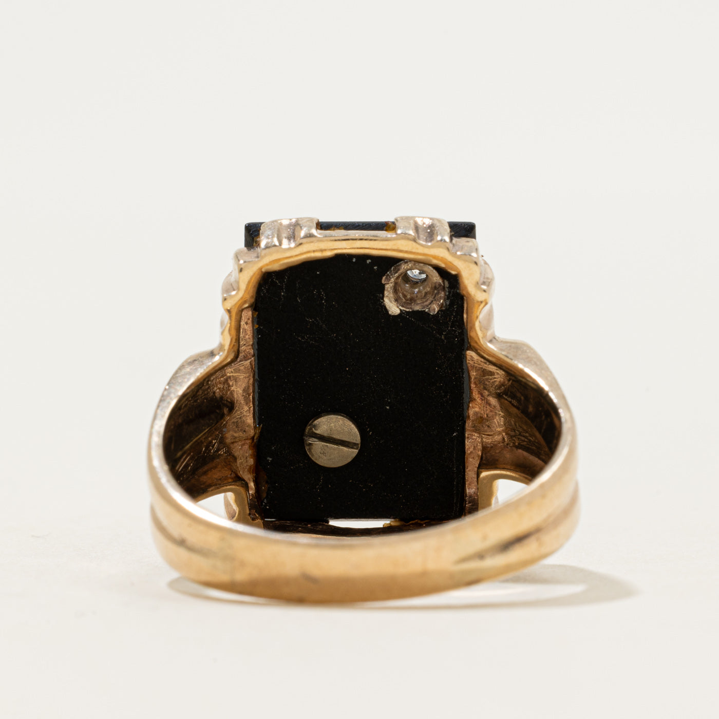 10k Onyx & Diamond Accent Grooved Signet Ring | 3.54ct | SZ 11.5