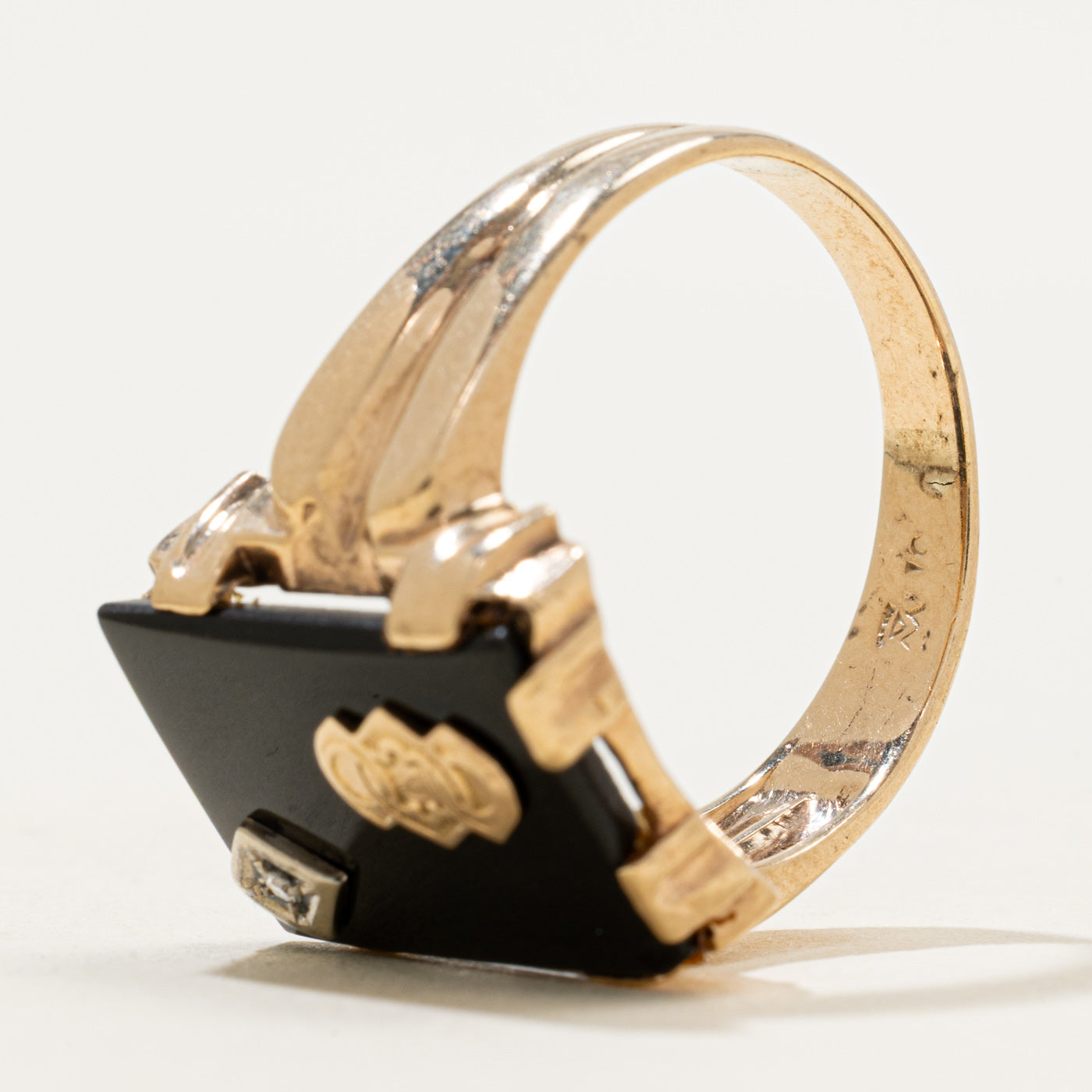 10k Onyx & Diamond Accent Grooved Signet Ring | 3.54ct | SZ 11.5