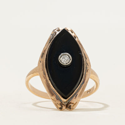 10k Onyx & Diamond Navette Ring | 1.29ct | SZ 6.75