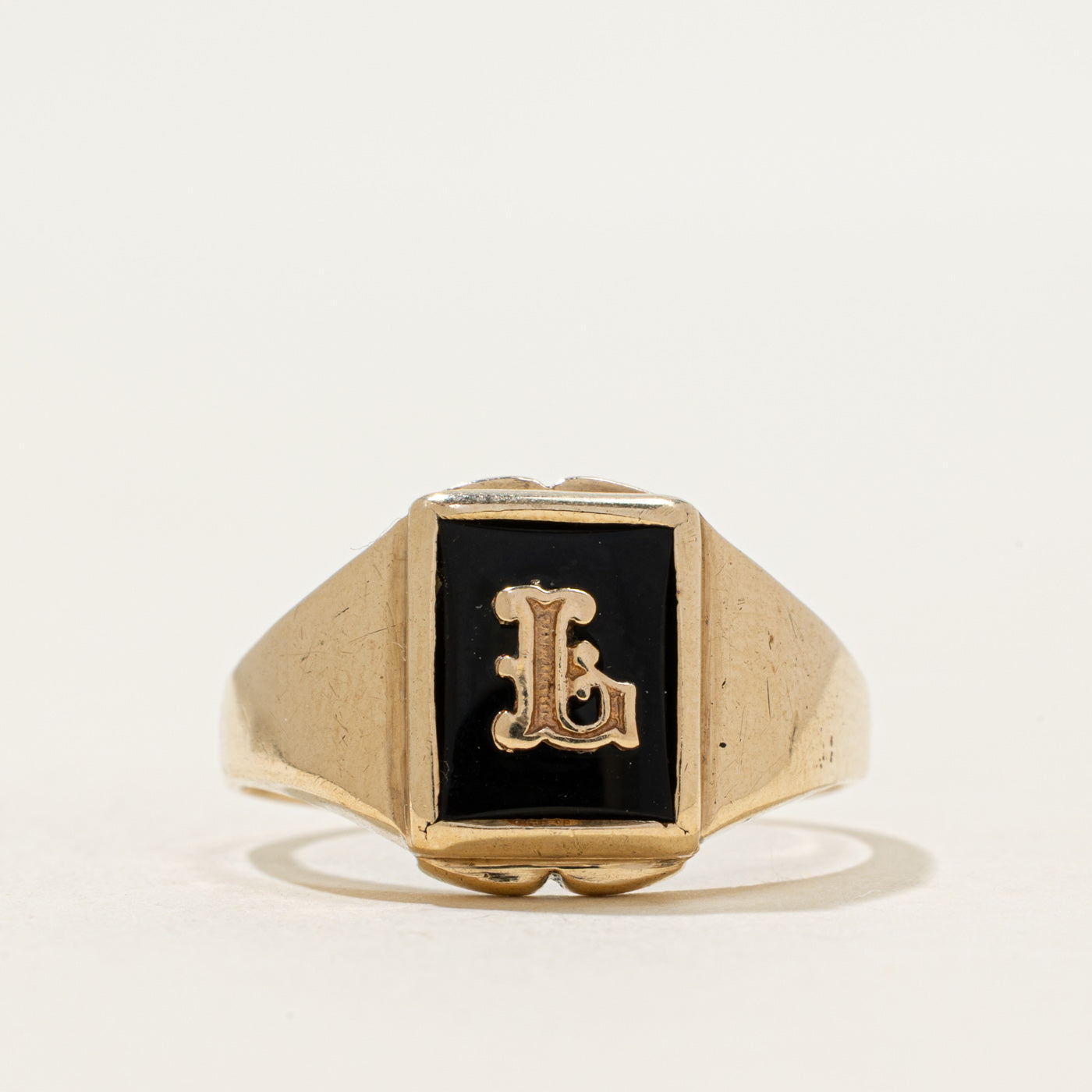 10k Rectangular Onyx "L" Initial Signet Ring | 0.90ct | SZ 9