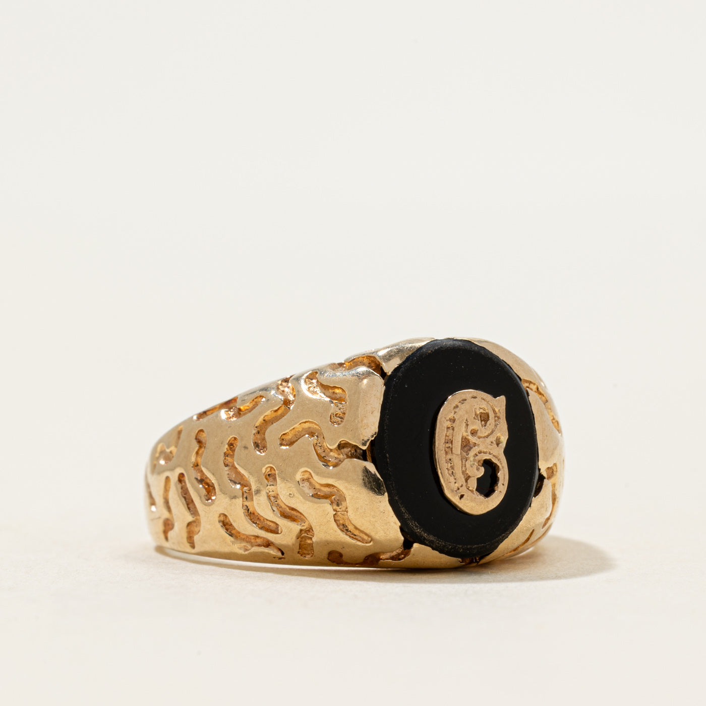 10k Onyx "C" Initial Textured Signet Ring | 2.04ct | SZ 11