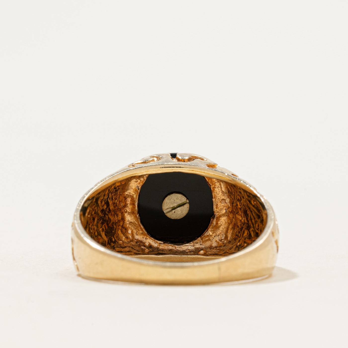 10k Onyx "C" Initial Textured Signet Ring | 2.04ct | SZ 11