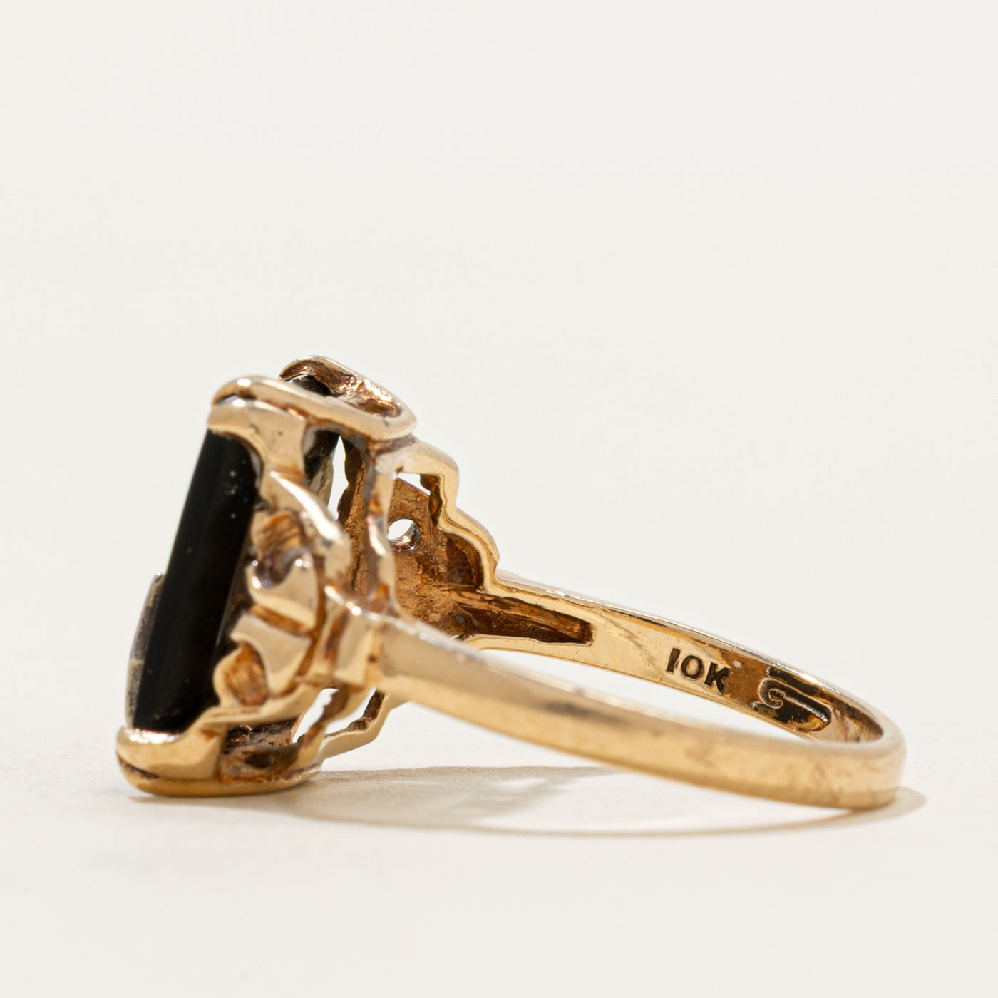 10k Onyx & Diamond "S" Initial Ornate Ring | 1.89ct | SZ 6