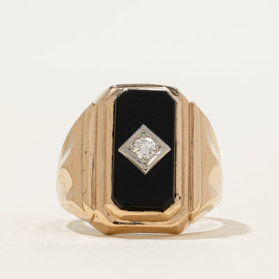 14k Octagonal Onyx & Diamond Signet Ring | 1.45ct, 0.05ct | SZ 8.75