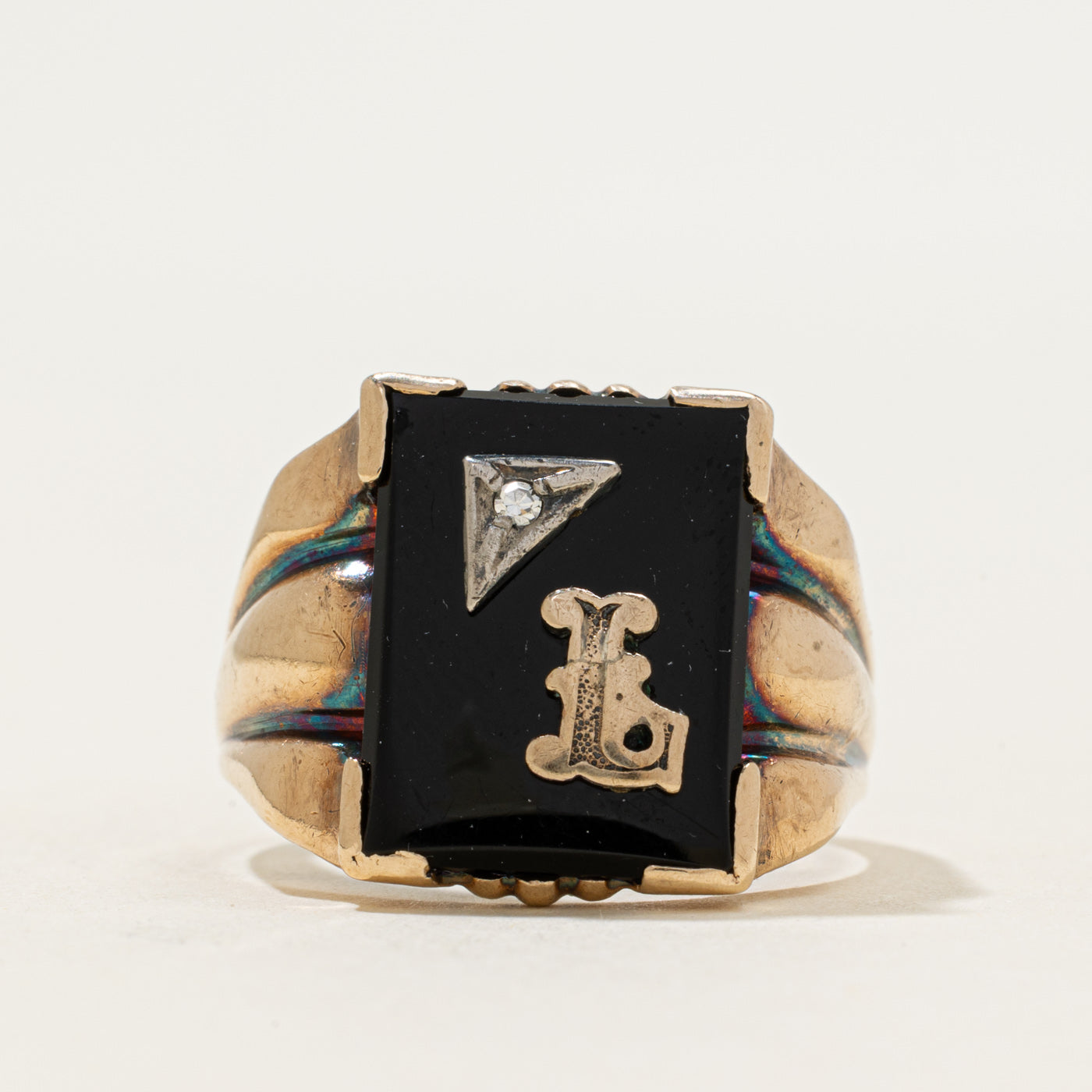 10k Onyx & Diamond  "L" Initial Signet Ring | 3.00ct | SZ 10
