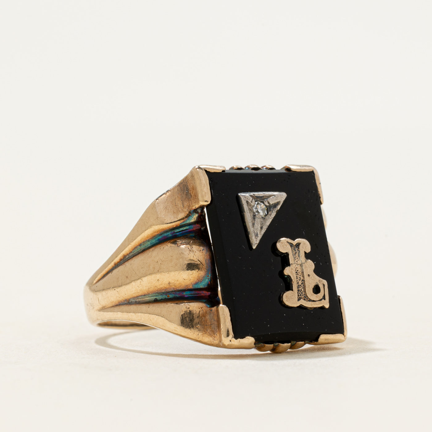 10k Onyx & Diamond  "L" Initial Signet Ring | 3.00ct | SZ 10
