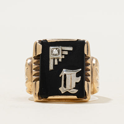 10k Onyx & Diamond Grooved Signet Ring | 2.65ct | SZ 6.5