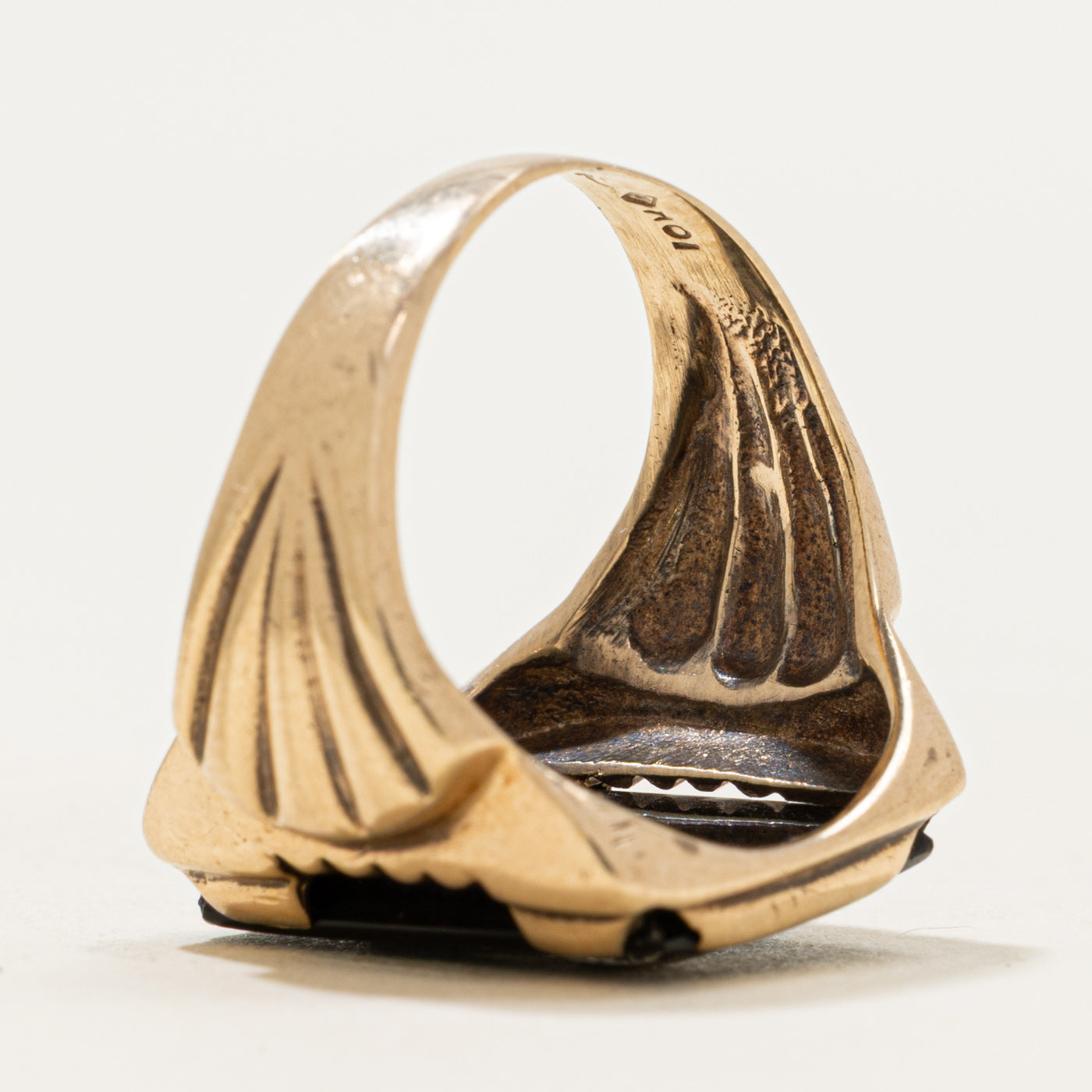 10k Onyx & Diamond Grooved Signet Ring | 2.65ct | SZ 6.5
