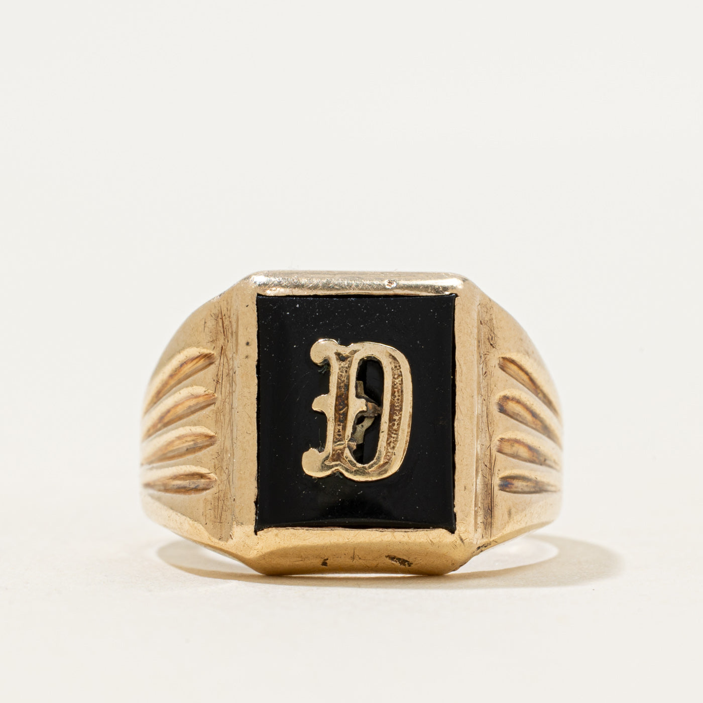 Vintage Canadian 10k Onyx "D" Initial Signet Ring | 1.71ct | SZ 9.5