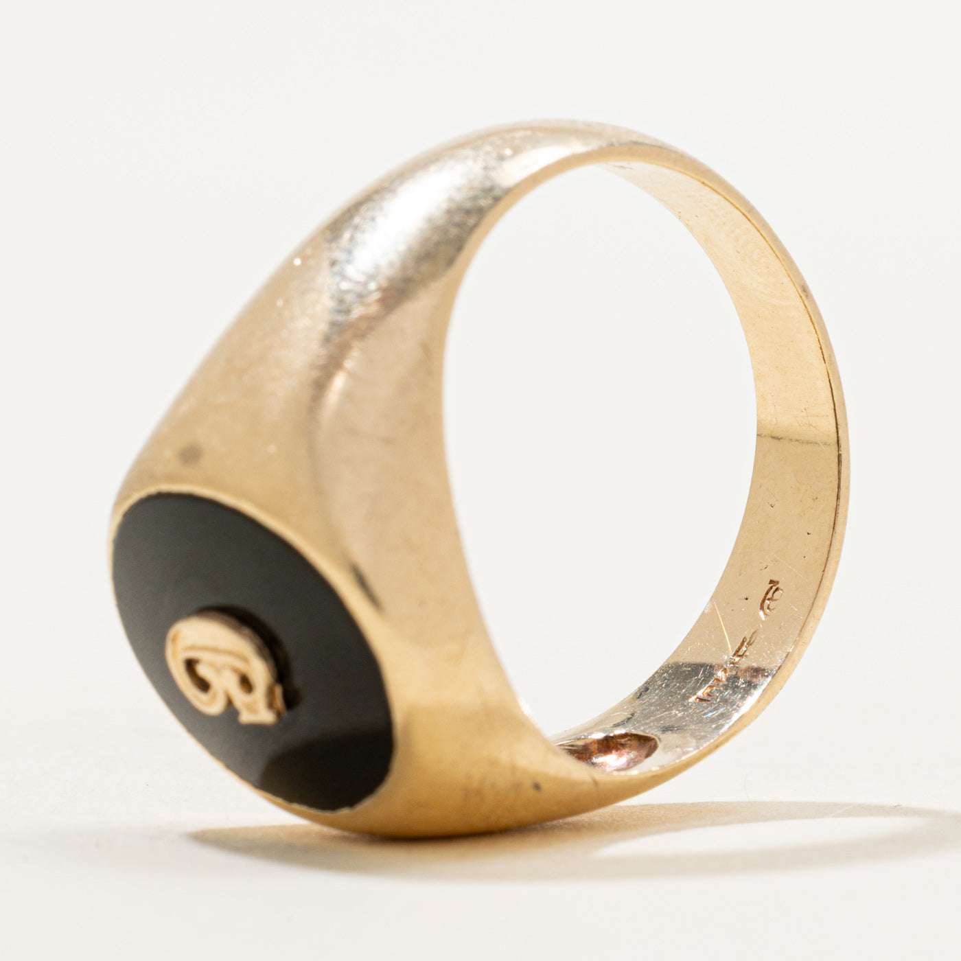 Vintage Canadian 10k Flush Set Onyx "C" Initial Signet Ring | 1.85ct | SZ 9.5
