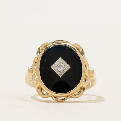 14k Onyx & Diamond Accent Scalloped Ring | 2.44ct | SZ 6.5