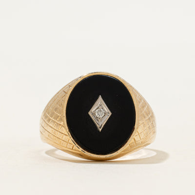14k Onyx & Diamond Cross-Hatch Signet Ring | 2.30ct | SZ 10.25