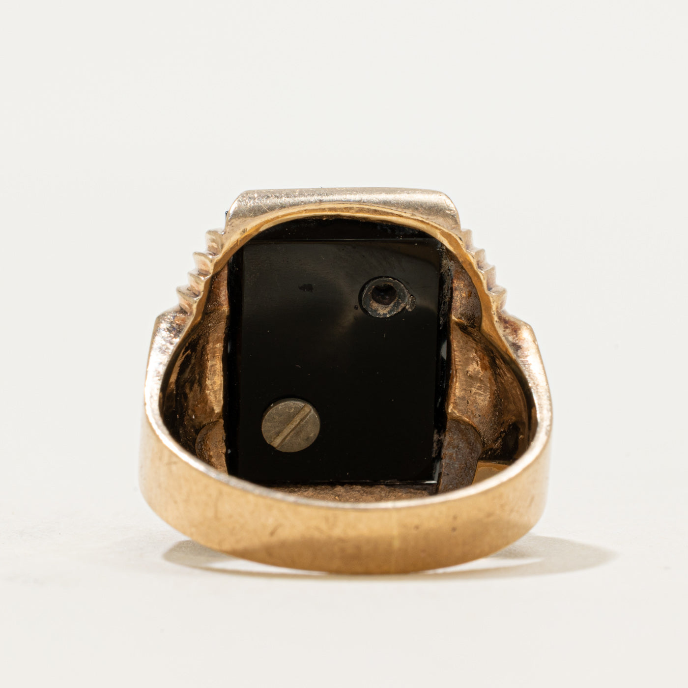 10k Onyx & Diamond "J" Initial Grooved Signet Ring | 2.83ct | SZ 8.25