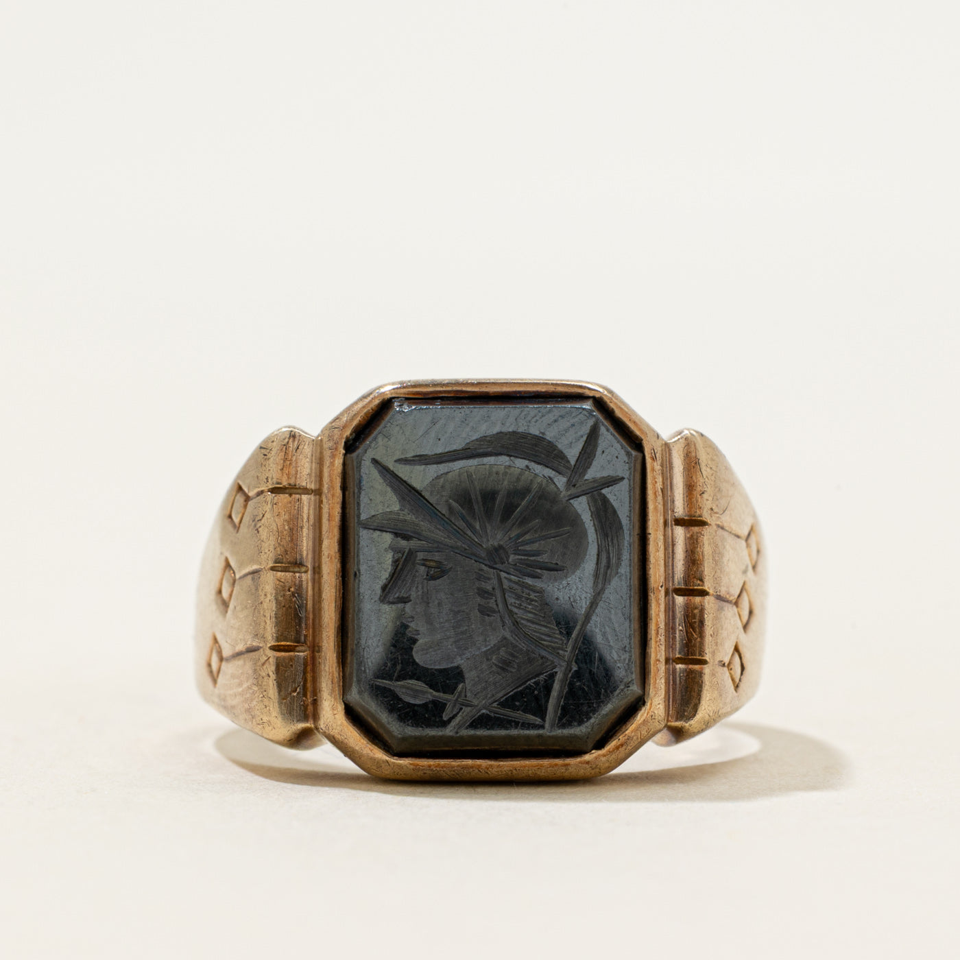 14k Hematite Intaglio Legionnaire Engraved Signet Ring | 2.79ct | SZ 11