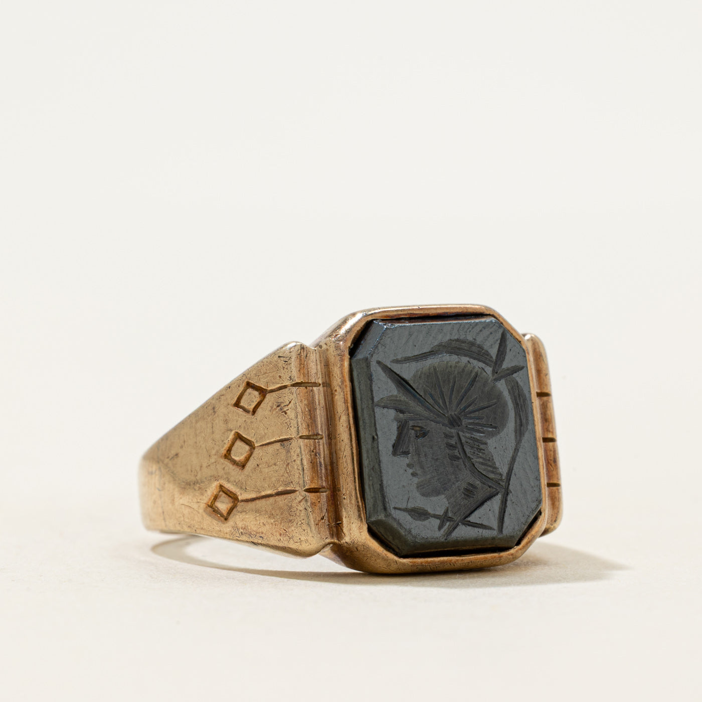 14k Hematite Intaglio Legionnaire Engraved Signet Ring | 2.79ct | SZ 11