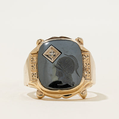 10k Hematite & Diamond Legionnaire Intaglio Signet Ring | 3.84ct | SZ 11