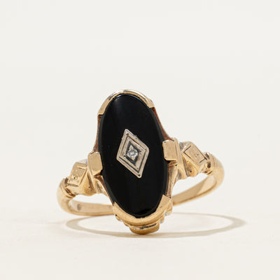 10k Oval Onyx & Diamond Signet Ring | 1.61ct | SZ 8