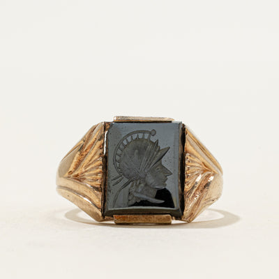 10k Hematite Legionnaire Intaglio Engraved Signet Ring | 1.88ct | SZ 9.25