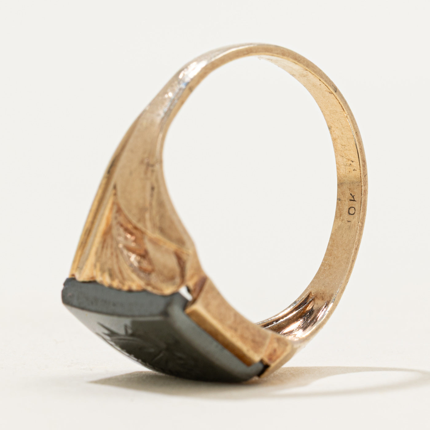 10k Hematite Legionnaire Intaglio Engraved Signet Ring | 1.88ct | SZ 9.25