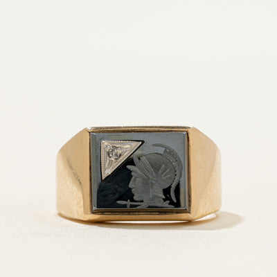 10k Hematite & Diamond Legionnaire Intaglio Signet Ring | SZ 7