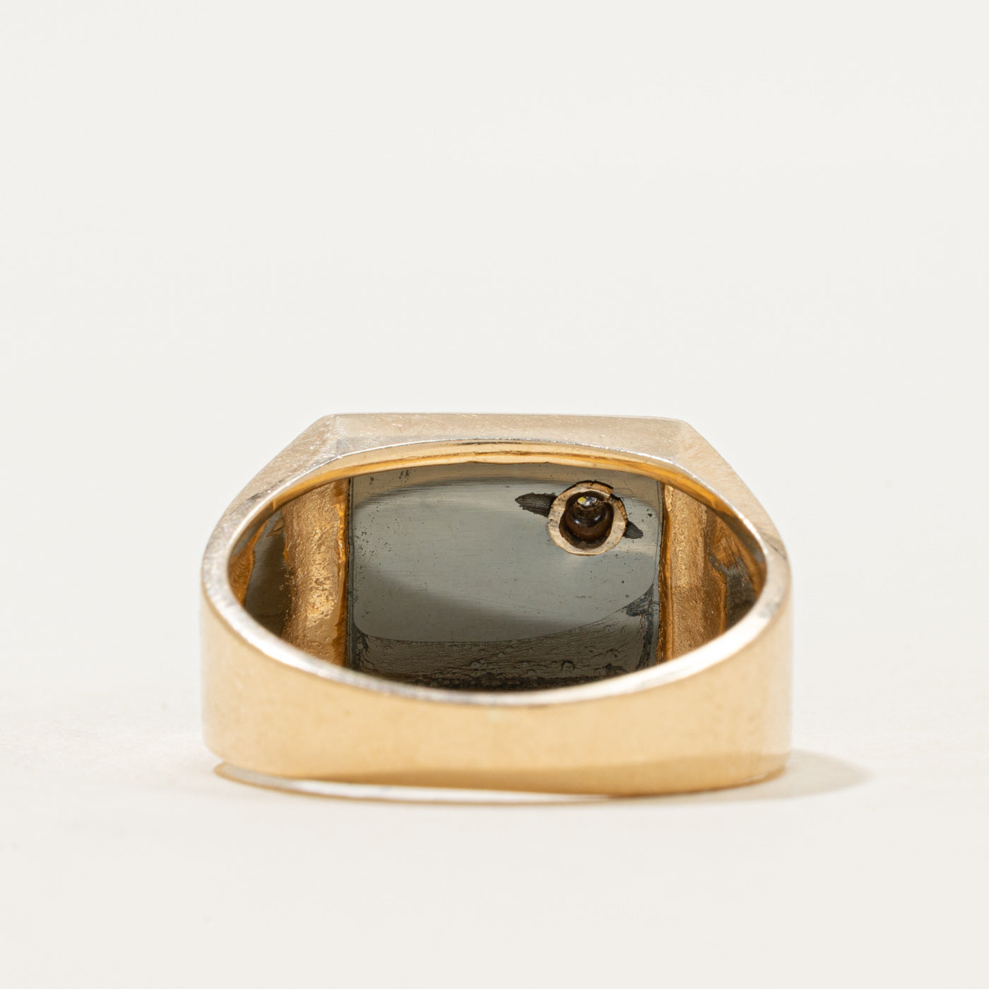 10k Hematite & Diamond Legionnaire Intaglio Signet Ring | SZ 7