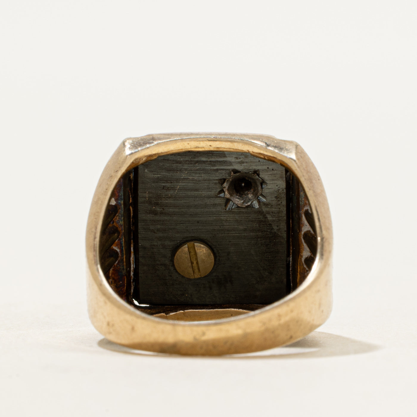 10k Hematite & Diamond "S" Initial Grooved Signet Ring | 2.87ct | SZ 5