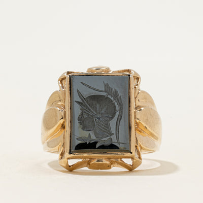 10k Hematite Legionnaire Intaglio Chunky Signet Ring | 3.00ct | SZ 13