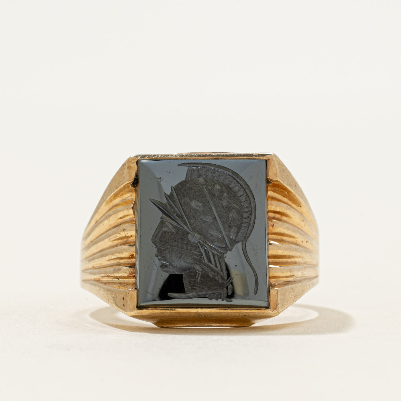 10k Hematite Legionnaire Intaglio Grooved Signet Ring | 2.66ct | SZ 10