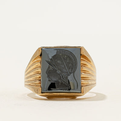 10k Hematite Legionnaire Intaglio Grooved Signet Ring | 2.66ct | SZ 10