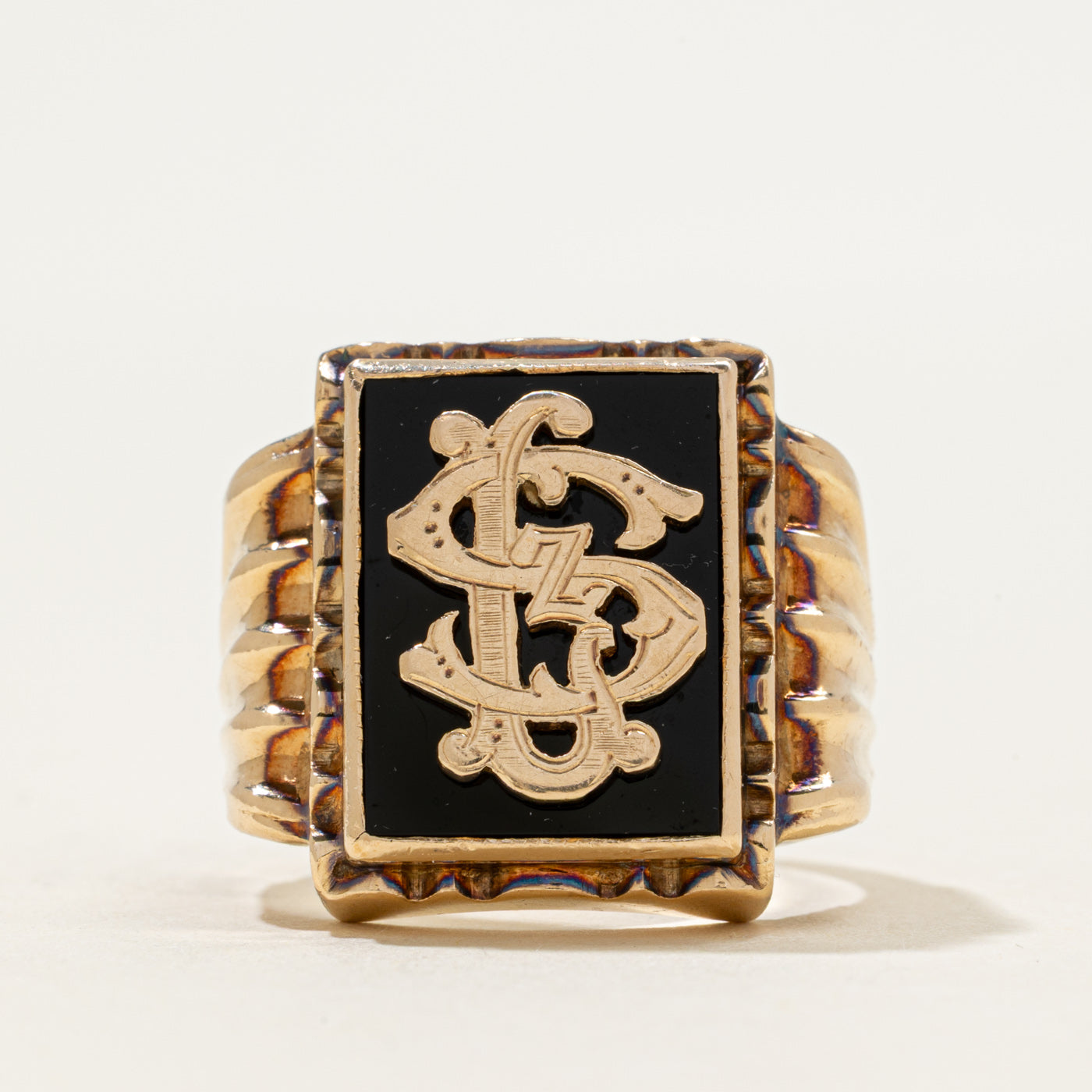 10k Onyx "SLZ" Initial Chunky Signet Ring | 1.44ct | SZ 9.25