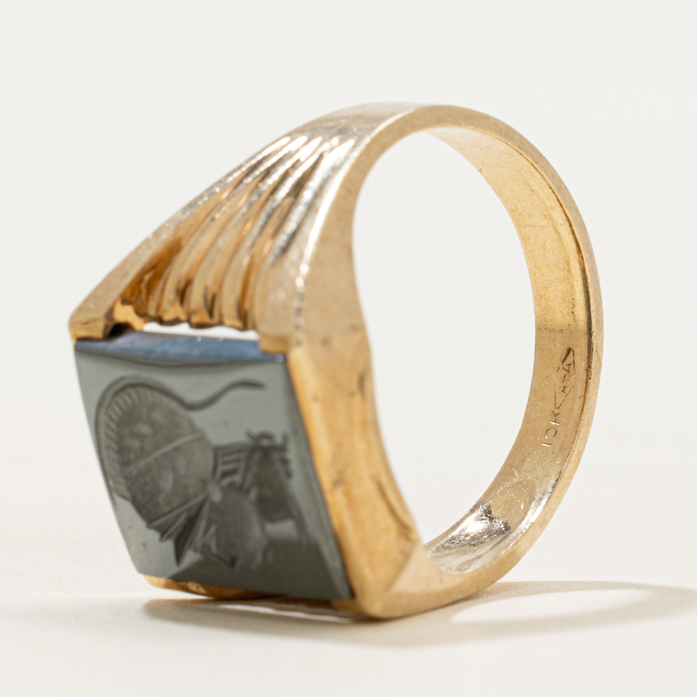10k Hematite Legionnaire Intaglio Grooved Signet Ring | 2.66ct | SZ 10