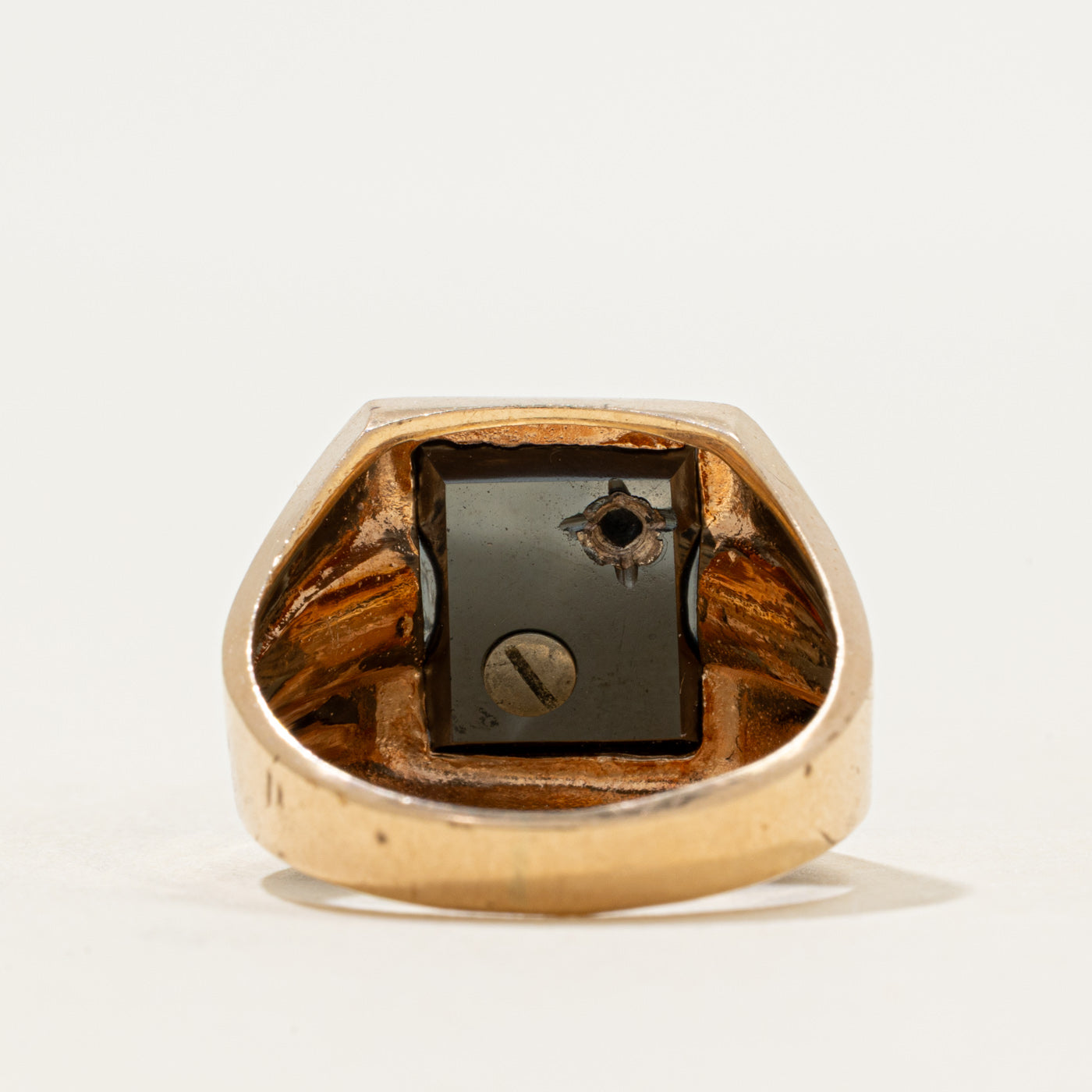 10k Hematite & Diamond "S" Initial Signet Ring | SZ 7.5