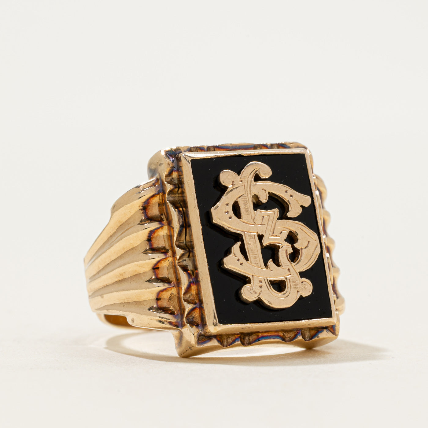 10k Onyx "SLZ" Initial Chunky Signet Ring | 1.44ct | SZ 9.25