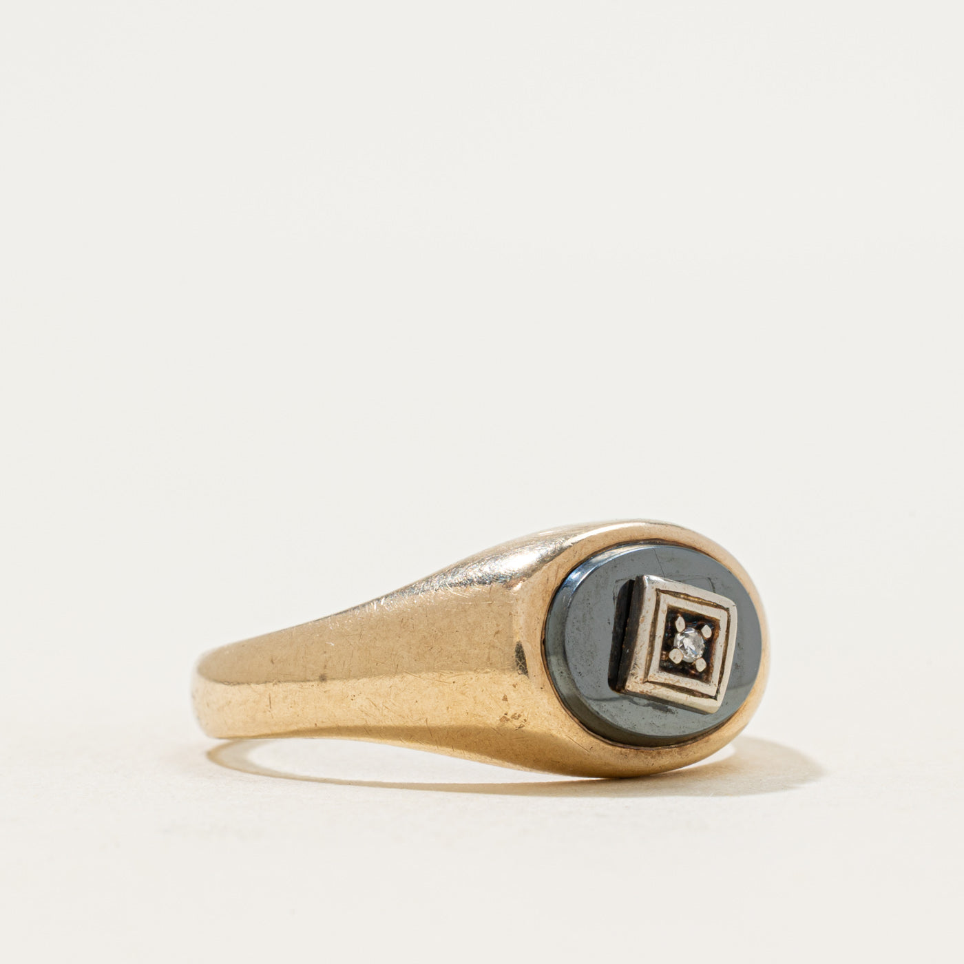 10k Oval Hematite & Diamond Accent Ring | 0.70ct | SZ 9.5