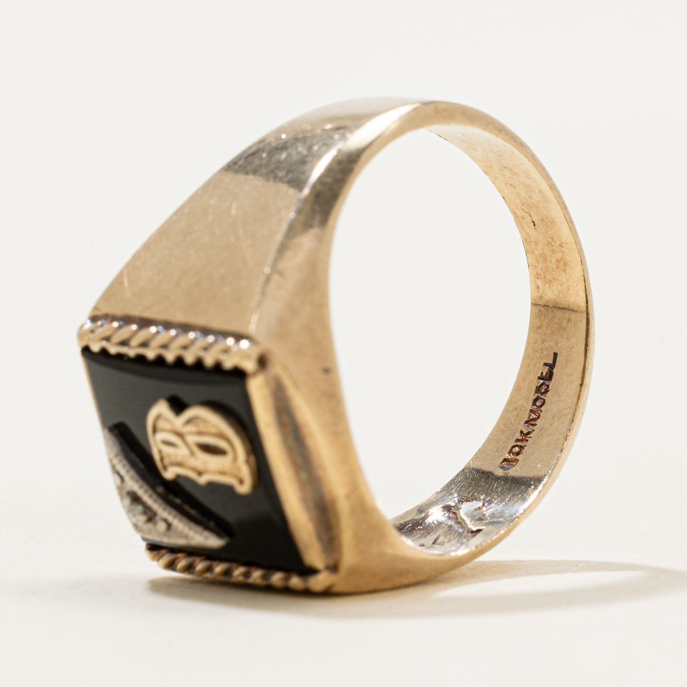 10k Onyx & Diamond Accent "B" Initial Signet Ring | 1.02ct | SZ 9.25