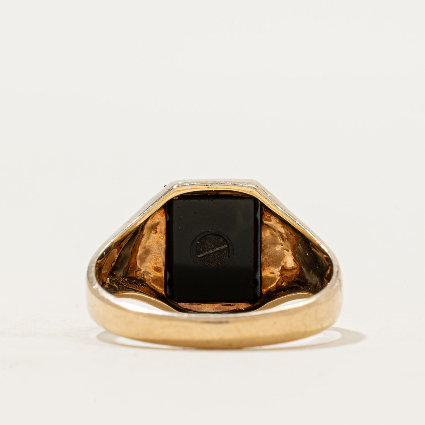 Vintage Canadian 10k Onyx "R" Initial Signet Ring | 1.06ct | SZ 8.25