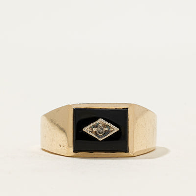 10k Rectangular Onyx & Diamond Signet Ring | 1.24ct | SZ 9