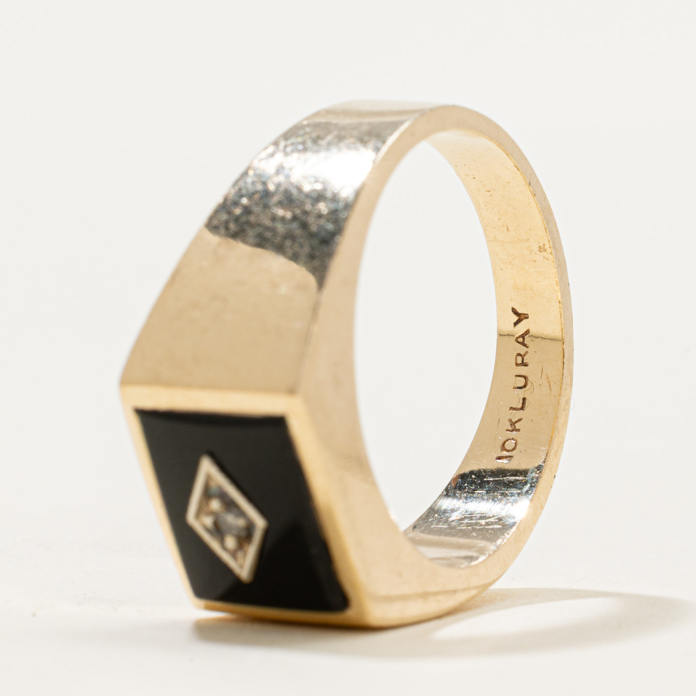 10k Rectangular Onyx & Diamond Signet Ring | 1.24ct | SZ 9