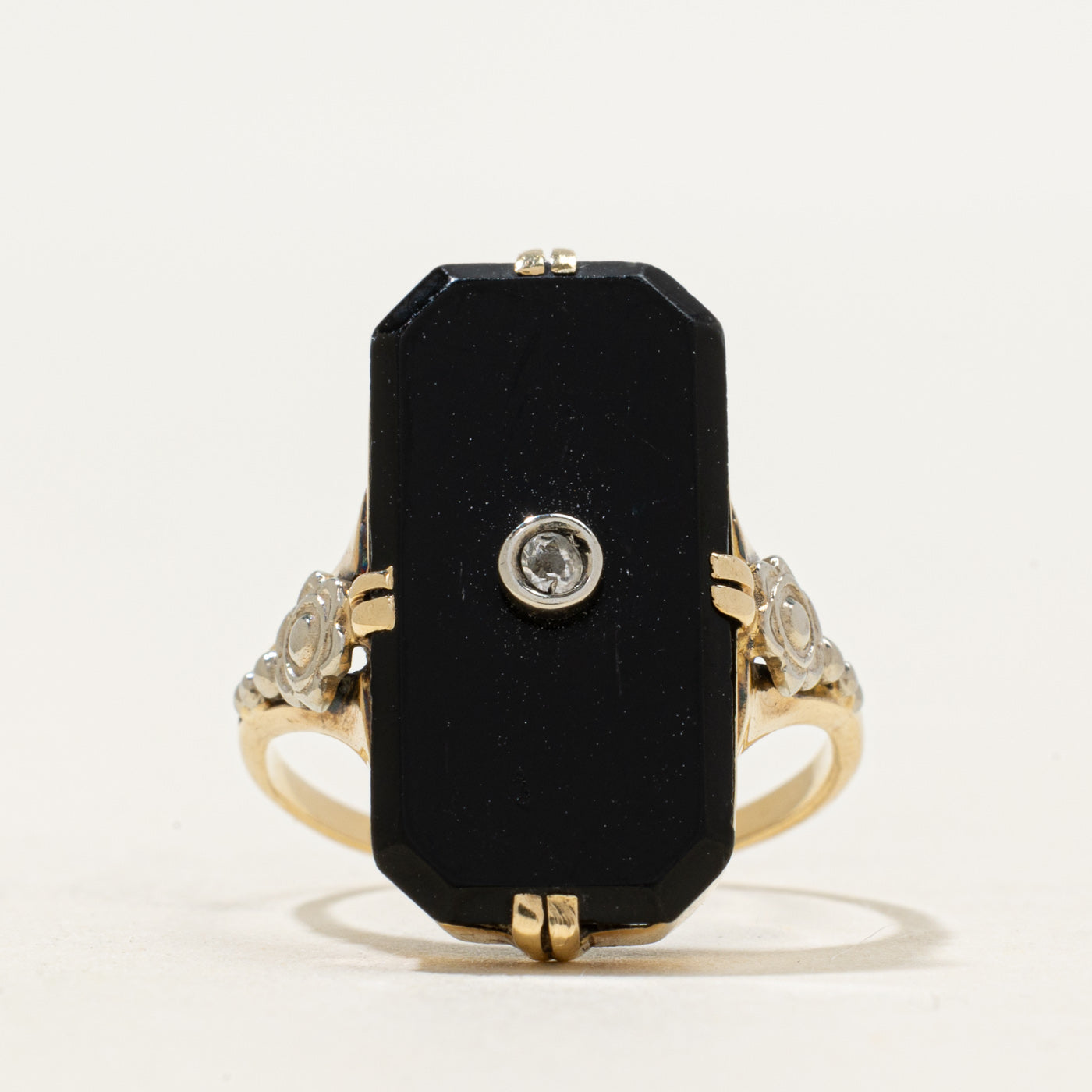 10k Octagonal Onyx & White Topaz Ring | 3.02ctw | SZ 5.25