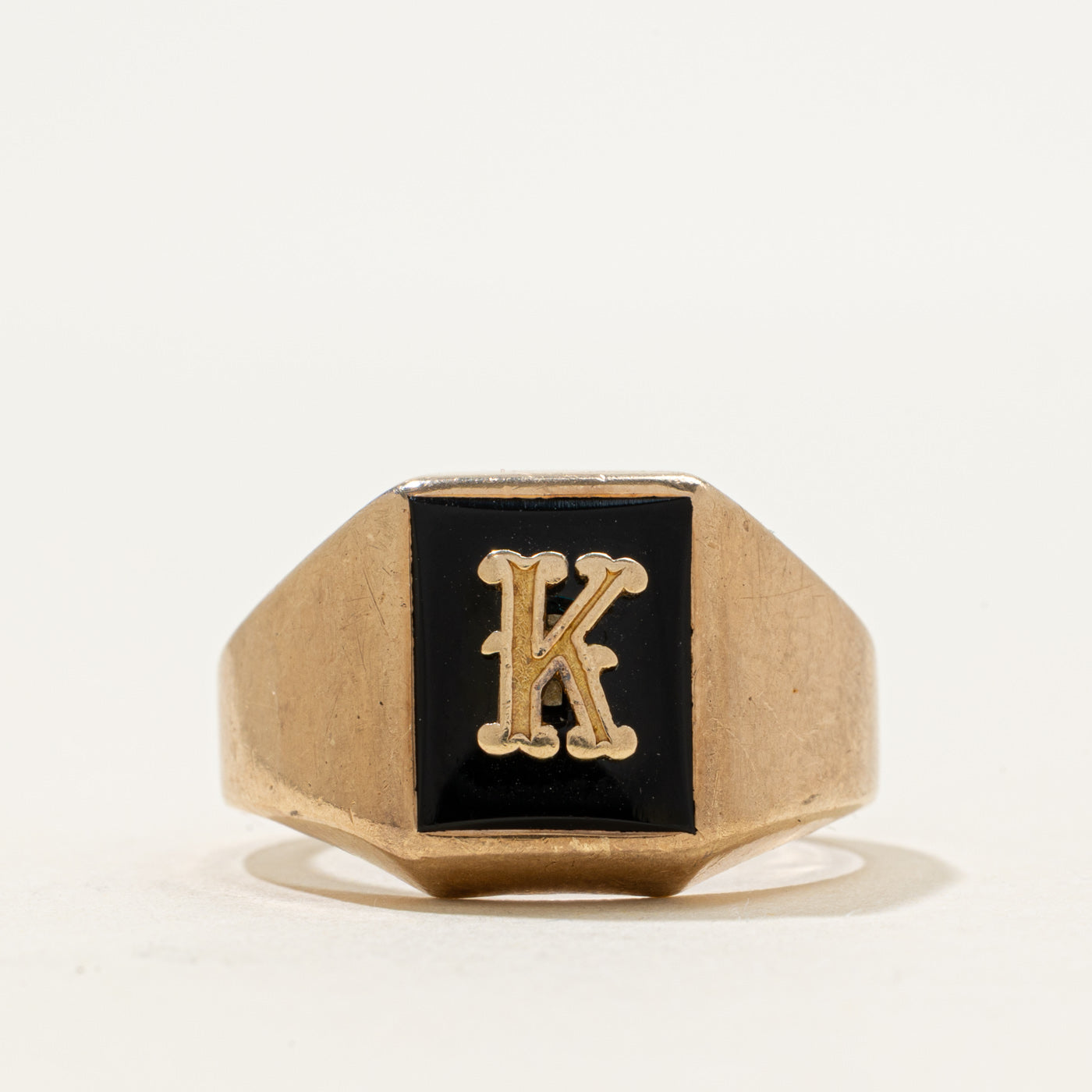 10k Rectangular Onyx "K" Initial Signet Ring | 1.12ct | SZ 10.75