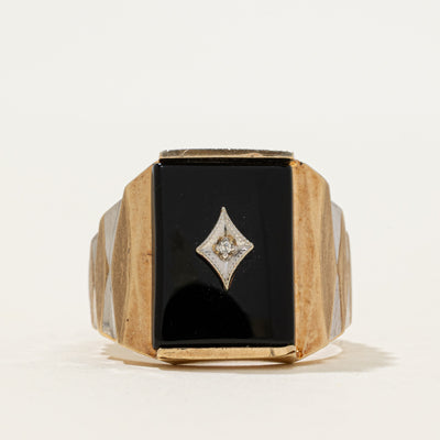 10k Rectangular Onyx & Diamond Grooved Ring | 2.56ct | SZ 9.75