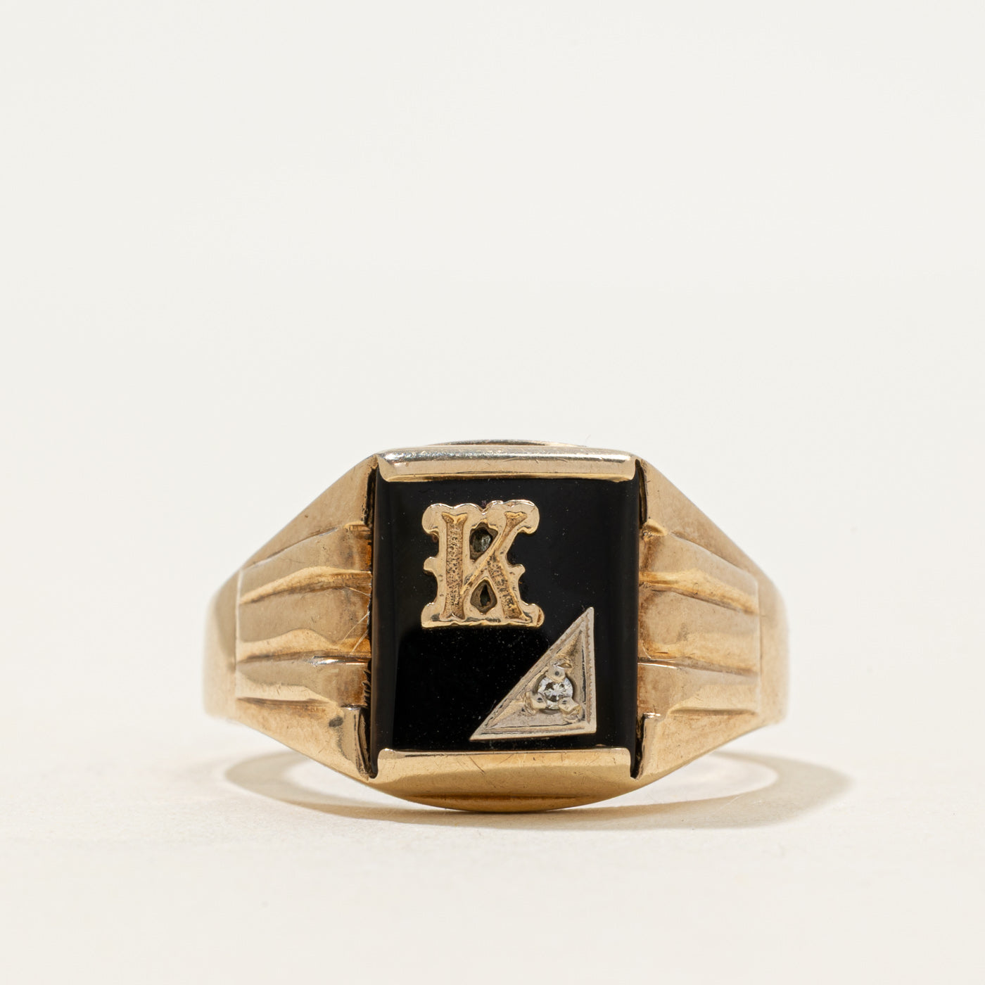 10k Onyx & Diamond "K" Initial Signet Ring | 1.63ct | SZ 11