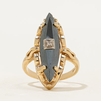 14k Hematite & Diamond Textured Navette Ring | 2.78ct | SZ 6.25